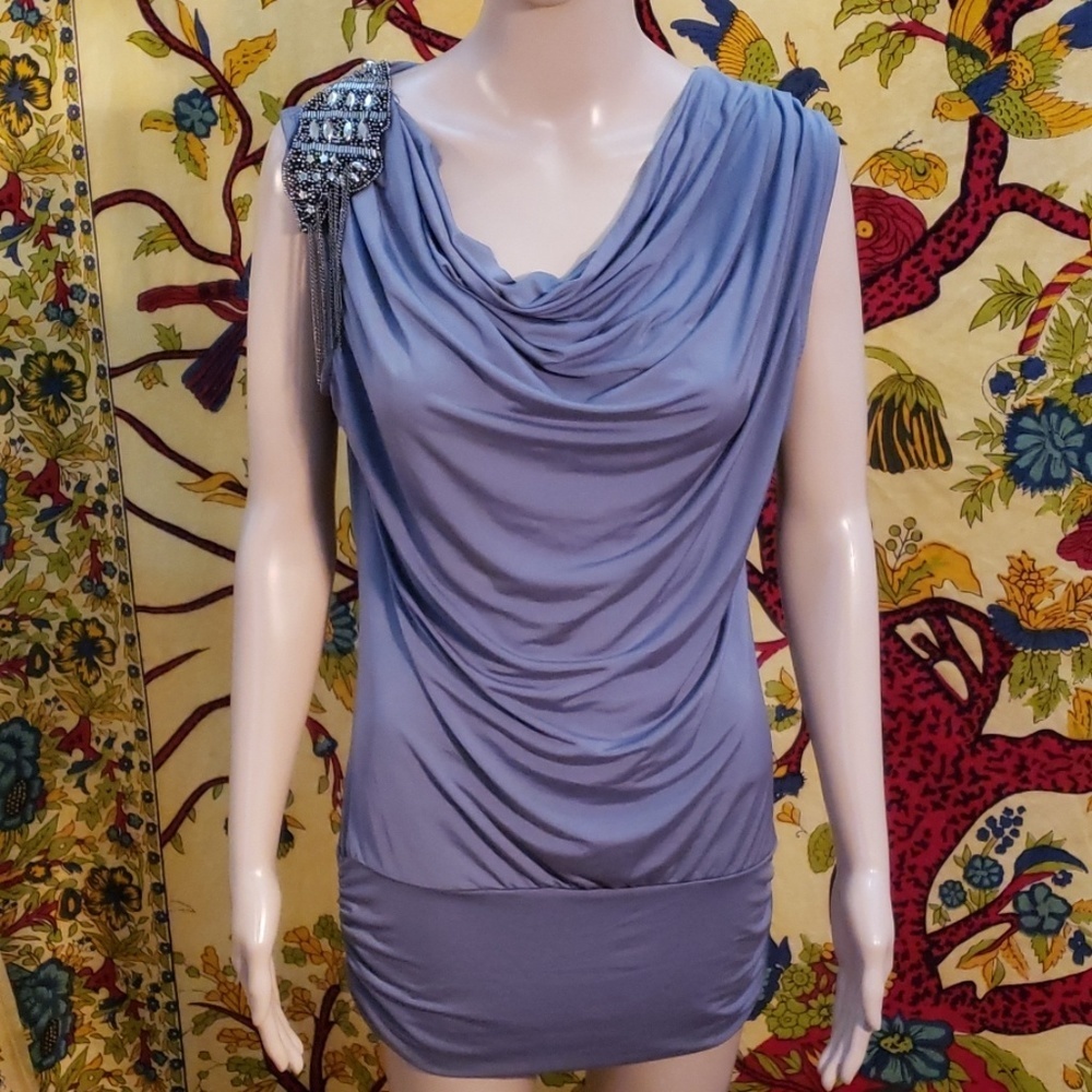Arden B sleeveless waterfall beaded blouse size small